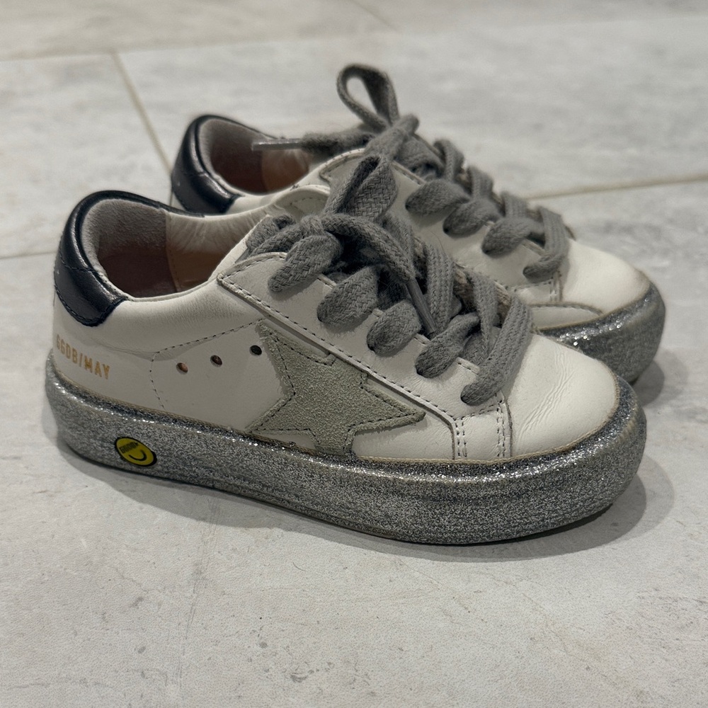 Golden Goose Kids White and Silver Sneakers